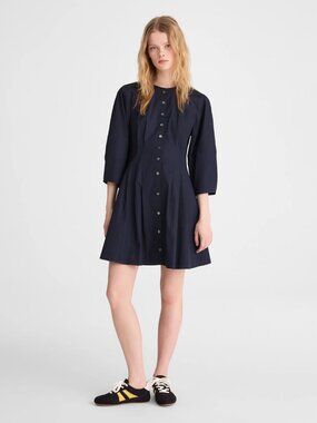 NWT Madewell Sculptural Sleeve Pleated Mini Dress Sz 6 Navy